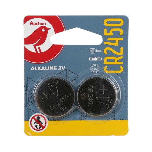 Pack de 2 pilas de botón de litio CR2450, 3V, PRODUCTO ALCAMPO.