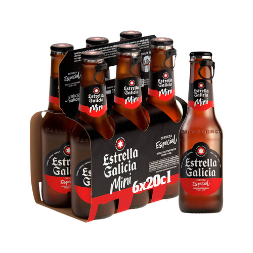 Cervezas mini ESTRELLA GALICIA ESPECIAL pack 6 botellas x 20 cl.