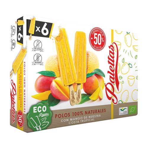 PALETTAS Polos ecológicos naturales de mango 6 x 55 ml.