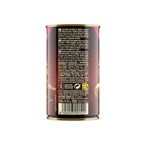 SARASA Aceituna rellena anchoa SARASA (Selección especial) 185 gr.