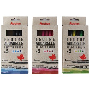 Imagen de 4 rotuladores de acuarela + 1 pluma de agua 3 tonalidades surtidas, AUCHAN. 
