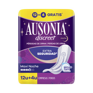 Imagen de AUSONIA Compresas maxi noche para pérdidas de orina moderadas a severas AUSONIA Discreet 16 uds.