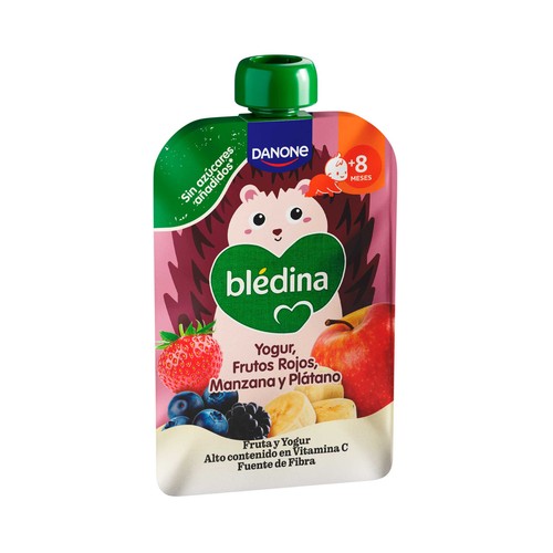 BLÉDINA de Danone Bolsita (pouch) de yogur y frutas (frutos rojos, manzana y plátano), a partir de 8 meses 100 g.