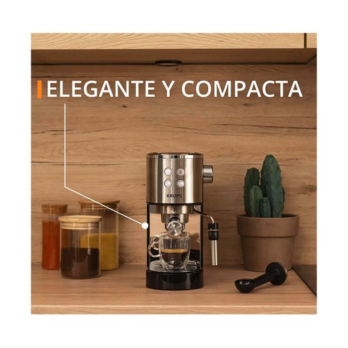 Cafetera espresso manual KRUPS XP4418, presión 15 bar, vaporizador,