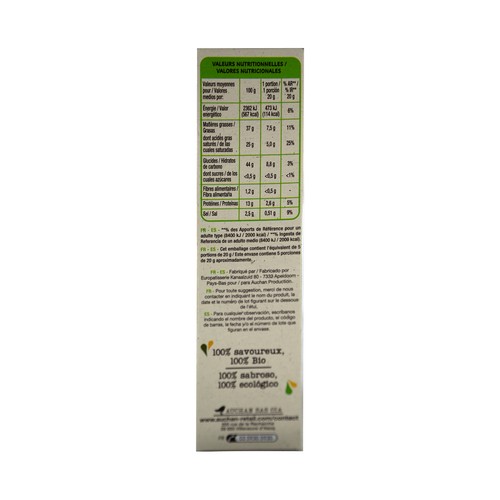 ALCAMPO ECOLÓGICO Bio Palmeras de hojaldre con queso ecológico 100 g.