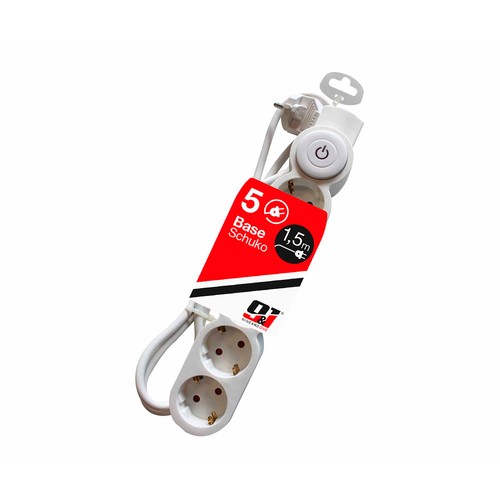 Base 5 tomas con interruptor 3x1,5mm 1,5m blanca, NINE&ONE.