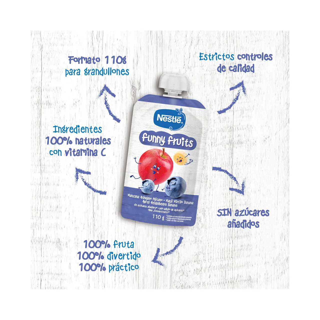 Funny fruits Bolsita de frutas (manzana, arándano y plátano), a partir de 6 meses 110 g.