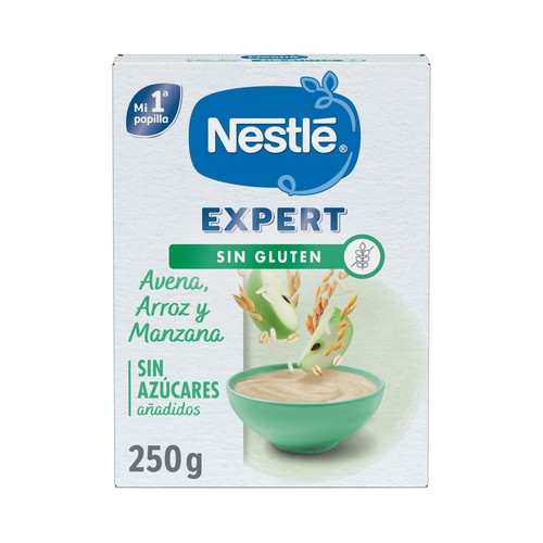 NESTLÉ Expert Papilla sin gluten de avena, arroz y manzana, a partir de 6 meses 250 g. 