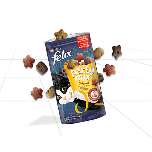 FELIX Snacks para gatos a base de pollo, hígado y pavo FELIX PARTY MIX 60 g.