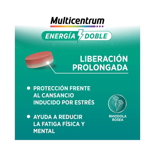 MULTICENTRUM Energía doble Complemento alimenticio a base de vitaminas y minerales 20 comprimidos.