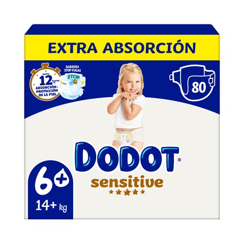 DODOT Sensitive Pañales talla 6+ (+ 14 kg) 80 uds.
