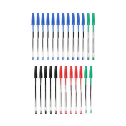 Set 25 bolígrafos capuchón 4 colores surtidos recargable. ALCAMPO