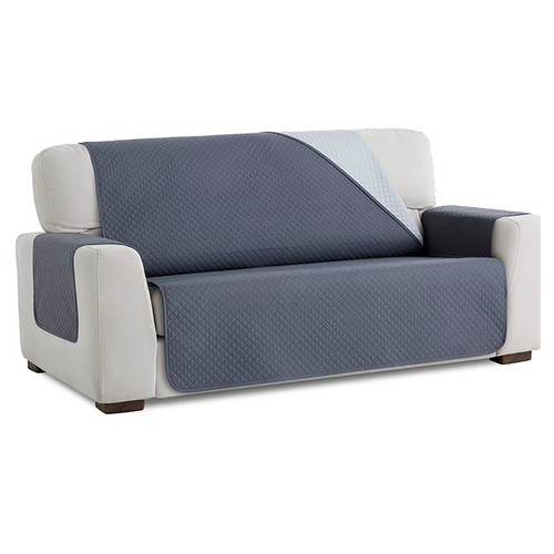 Cubresofá acolchado reversible para sofá de 2 plazas, color gris claro-gris oscuro.