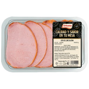 EMCESA Bandeja con cinta de lomo tipo Sajonia, cortada en fieltes 300 g.
