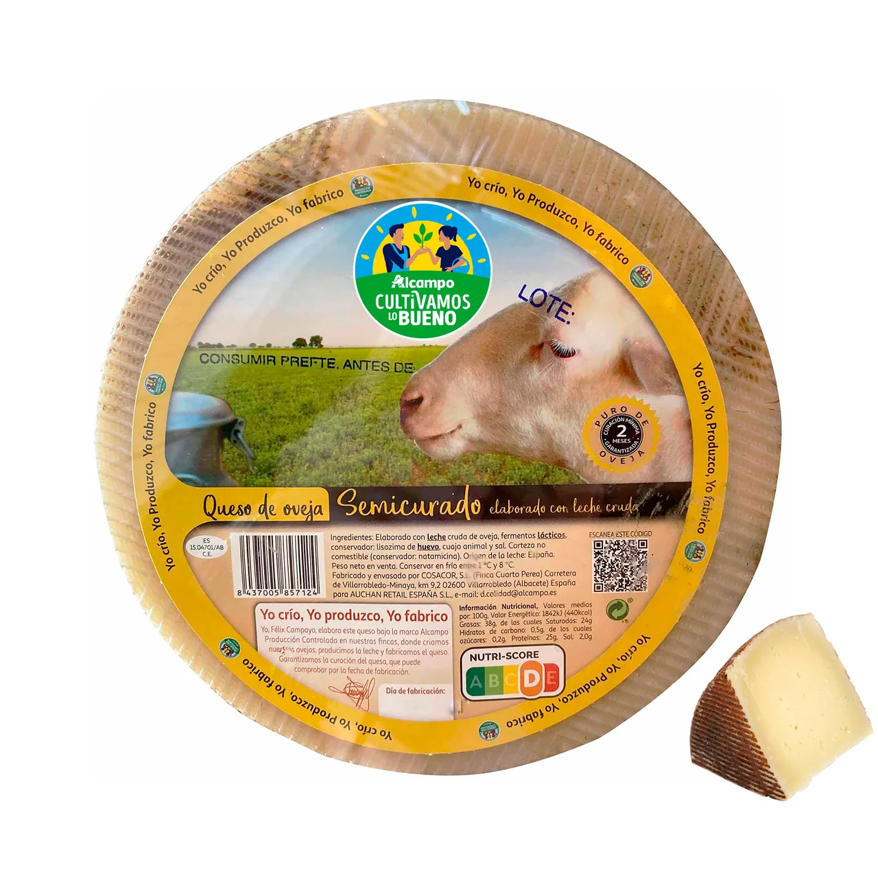 ALCAMPO CULTIVAMOS LO BUENO Queso de oveja semicurado, leche cruda - Trozo