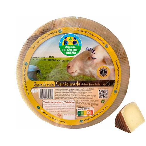 ALCAMPO CULTIVAMOS LO BUENO Queso de oveja semicurado, leche cruda - Tapeo 3 a 5 mm