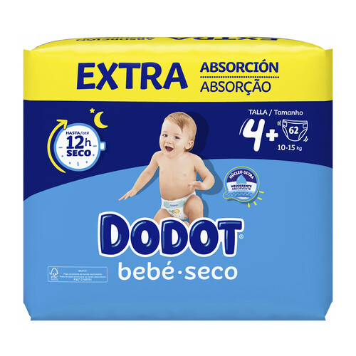 DODOT Pañales talla 4, para niños de 10 a 15 kilogramos DODOT Bebé-seco 62 uds.