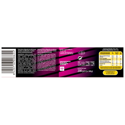 REINA Mousse de chocolate baja en grasa y con alto contenido en proteínas (10 g) 2 x 100 g.