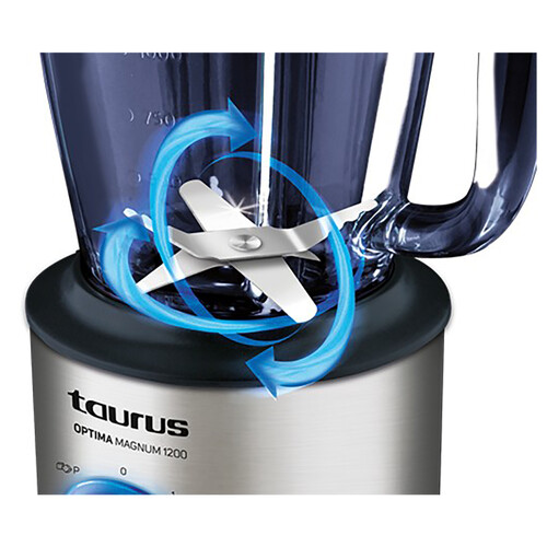 Batidora de vaso TAURUS Optima, 1300W, 2 velocidades + turbo, jarra de cristal 1,5L.