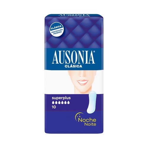 AUSONIA Clásica noche Compresas de noche, normal, con alas 10 uds..
