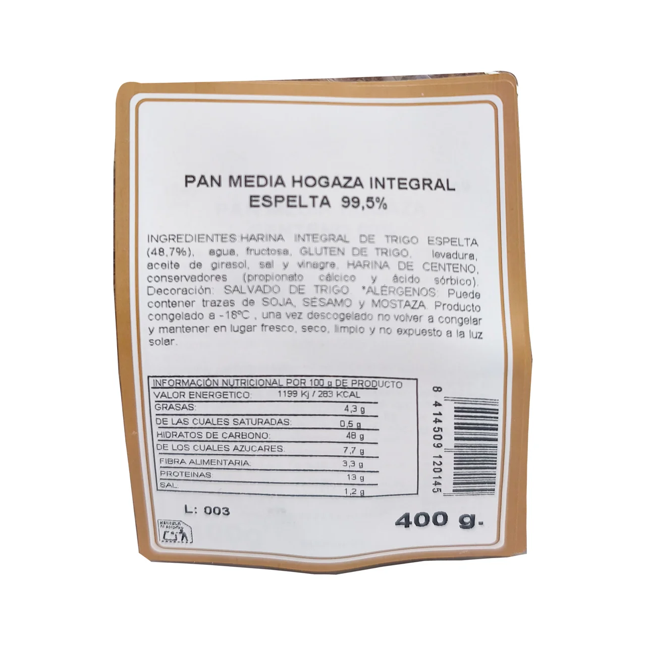Media hogaza integral de espelta.