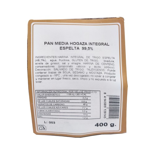Media hogaza integral de espelta.