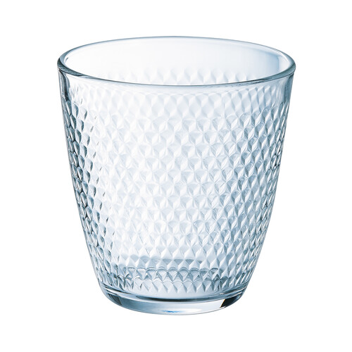 Vaso bajo de vidrio con 0,25 litros de capacidad y diseño triángulos en relieve, Concepto Pampille LUMINARC.