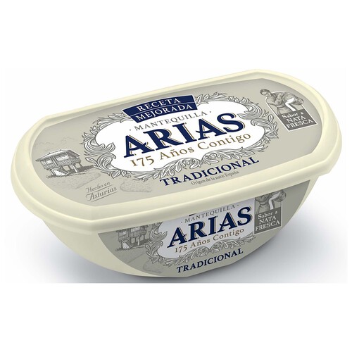 ARIAS Tarrina de mantequilla tradicional sin sal ARIAS 235 g.