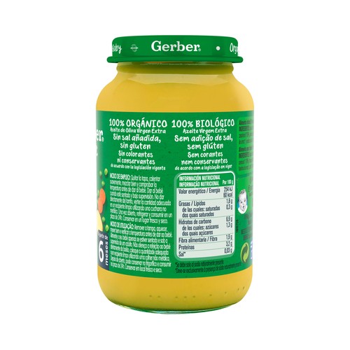 GERBER Organic Tarrito de guisantes con patata y pollo, a partir de 6 meses 190 g.