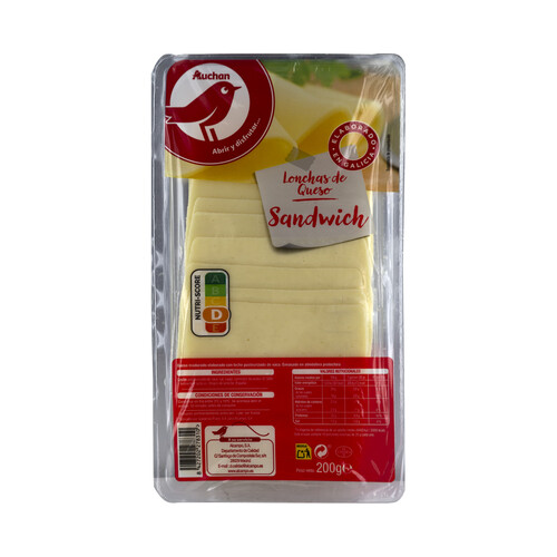 AUCHAN Queso de sándwich en lonchas elaborado en Galicia 200 g. Producto Alcampo