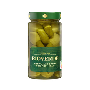 Imagen de RIOVERDE Aceitunas gordal con pepinillos en frasco de 180 g.