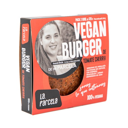 LA PARCELA Burger vegana a base de proteínas vegetales y tomate cherry asado LA PARCELA 2 x 120 g.