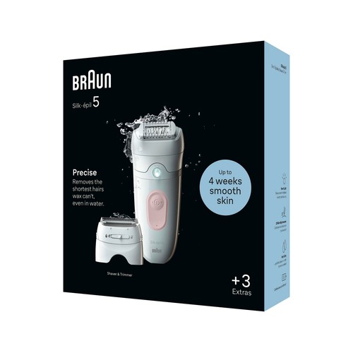 Depiladora eléctrica inalámbrica BRAUN Silk-épil 5-030, 2 velocidades, tecnología MicroGrip, resistente al agua.
