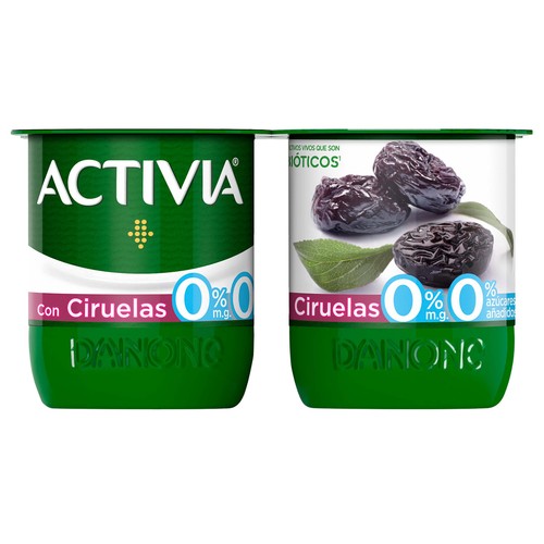ACTIVIA Bífidus desnatado (0% materia grasa) con trocitos de ciruela de Danone 4 x 120 g.