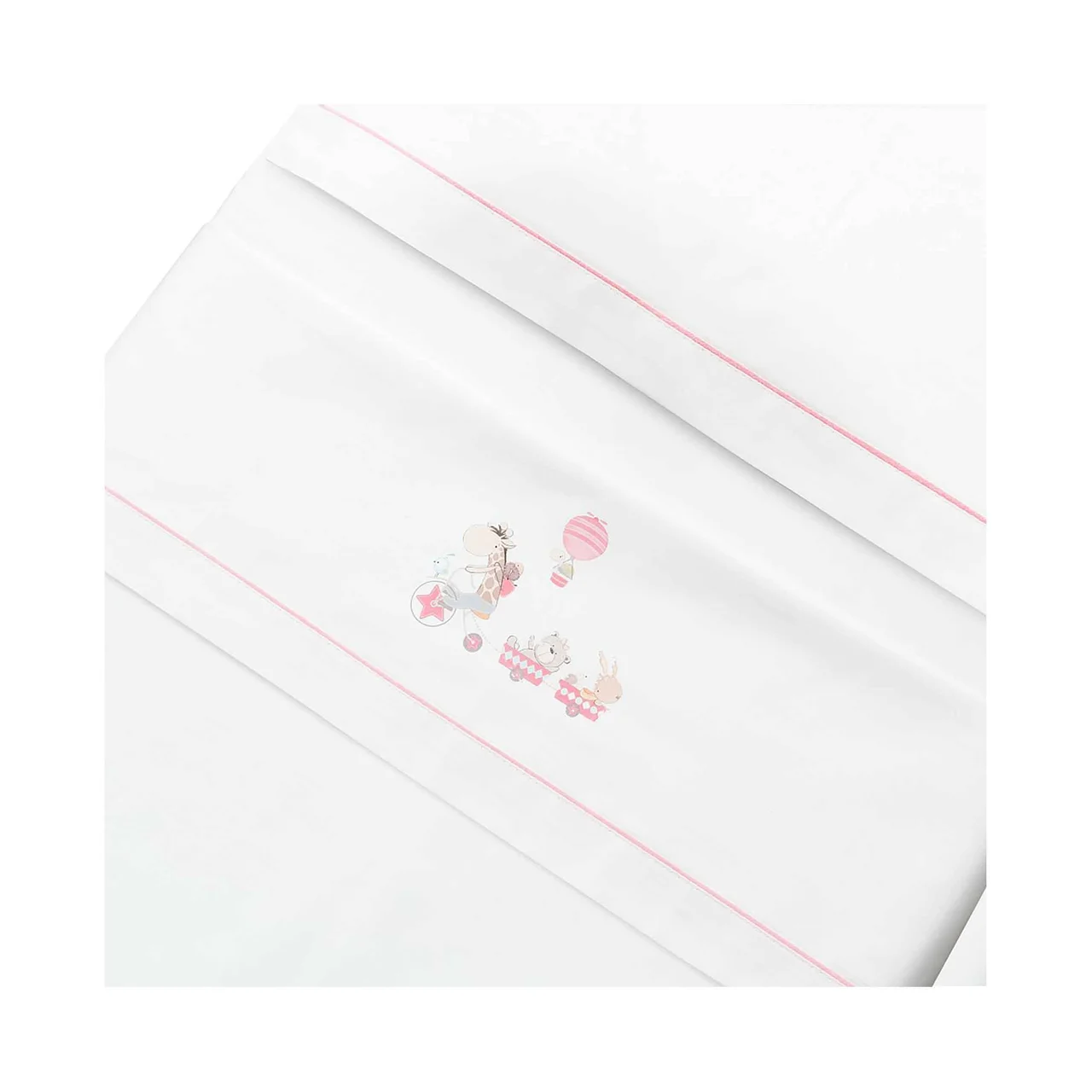 Tríptico para cuna, color rosa, Jirafa bicicleta.