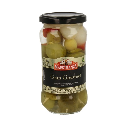 MAESTRANZA Banderillas picantes en vinagre MAESTRANZA GRAN GOURMET frasco de 150 g.
