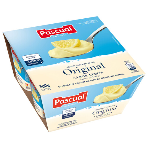 PASCUAL Yogur pasteurizado con sabor a limón PASCUAL 4 x 125 g.