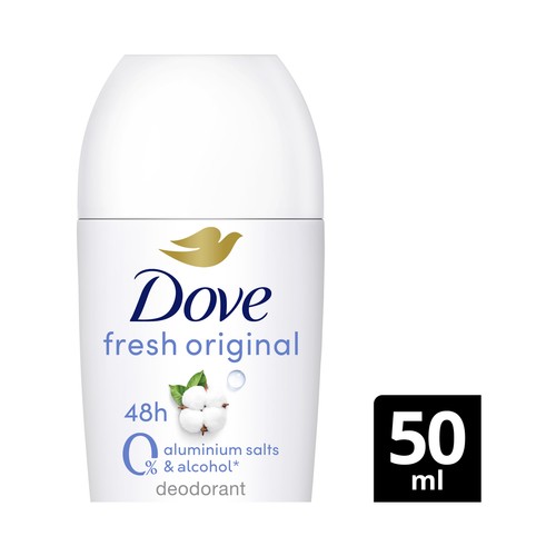 DOVE Fresh care + Desodorante roll on para mujer sin sales de alumino 50 ml.