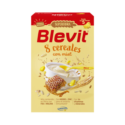 BLEVIT Superfibra Papilla de 8 cereales con miel, a partir de 5 meses 500 g.