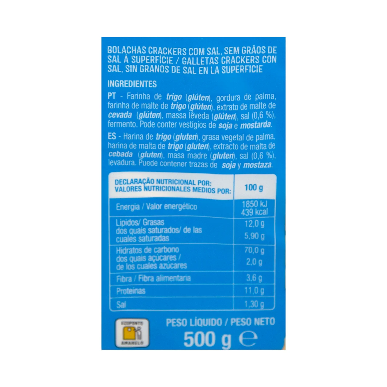 PRODUCTO ALCAMPO Crackers sin granos de sal en la superficie 500 g.