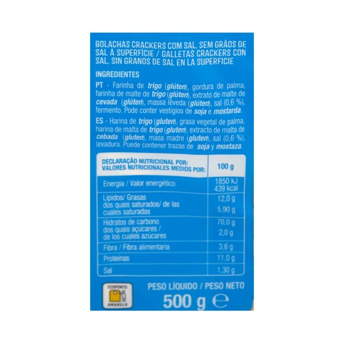 PRODUCTO ALCAMPO Crackers sin granos de sal en la superficie 500 g.