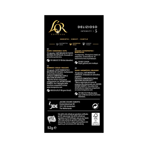 L'OR ESPRESSO Café en cápsulas Delizioso I4, 10 uds.
