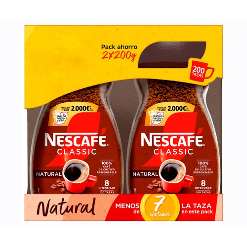 NESCAFÉ Café soluble natural  pack 2 uds x 200 g.