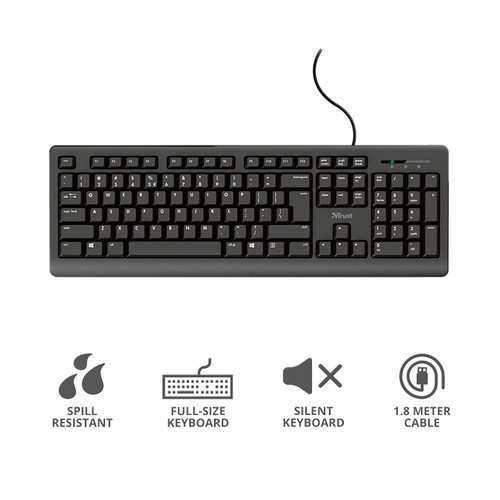 Teclado para ordenador TRUST Primo, silencioso, cable 1,8m.