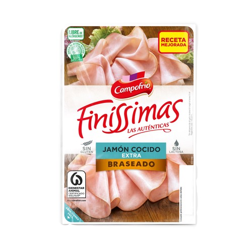 Jamón cocido braseado de categoria extra, cortado en lonchas finas CAMPOFRÍO Finissimas 115 g.