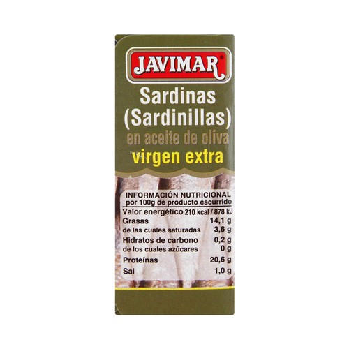 JAVIMAR Sardinillas en aceite de oliva virgen extra lata de 120 g.