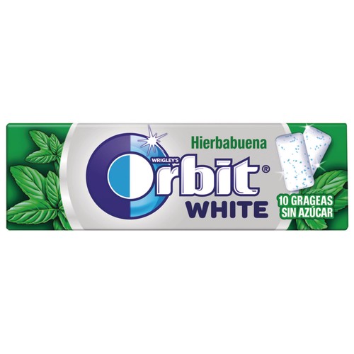 ORBIT WHITE Chicles sabor a hierbabuena sin azúcar paquete 10 grageas x 14 g.