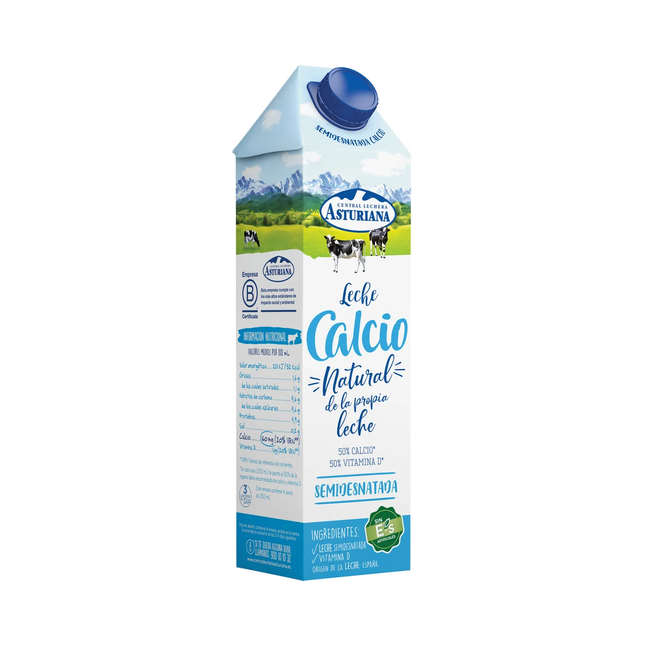 Leche semidesnatada de vaca, enriquecida con calcio 1l.