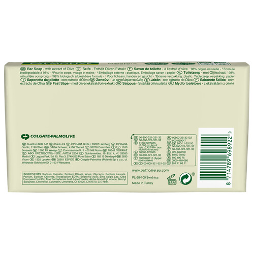 PALMOLIVE Jabón hidratante en pastilla para tocador, enriquecido con extracto de oliva PALMOLIVE Naturals moisture care 3 x 90 g.