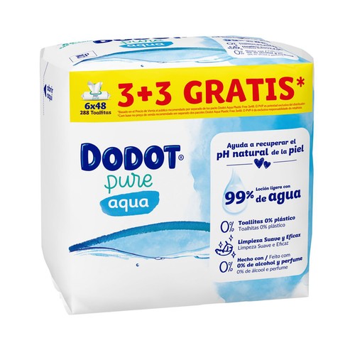 DODOT Pure aqua Toallitas húmeds para bebé con un 99% de agua 288 uds.